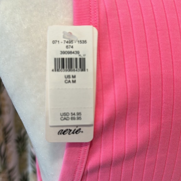 AERIE Backless Dress Neon Pink Rib Cotton Blend Scoop Neck MIDI Dress Slit NWT - Picture 6 of 7